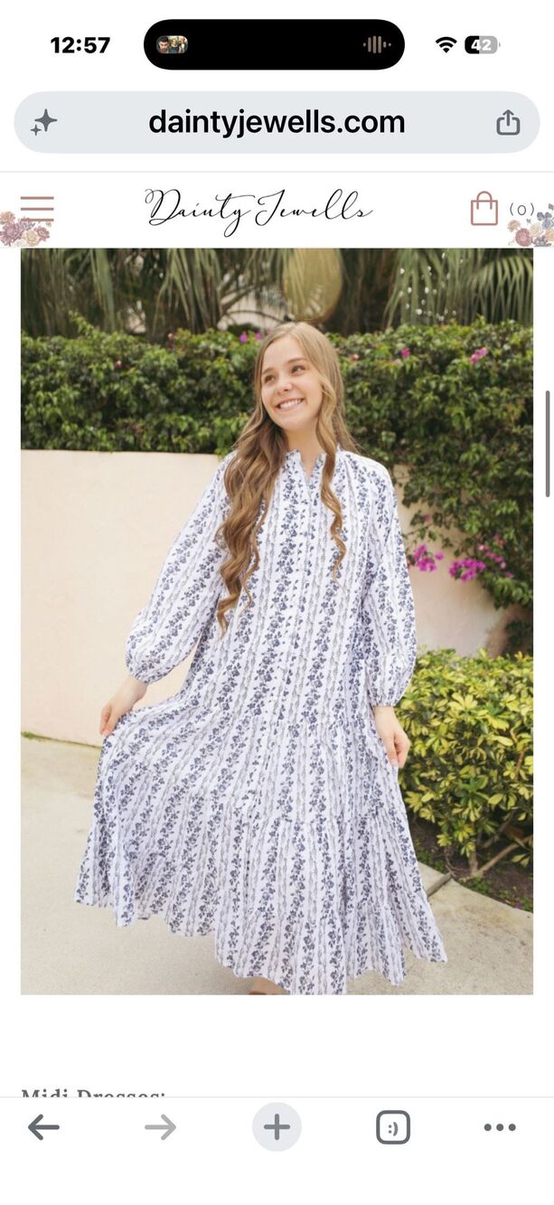Dainty Jewells Blue & White Floral Tiered Midi Dress NWT Women’s XL 100% Cotton - Picture 3 of 3